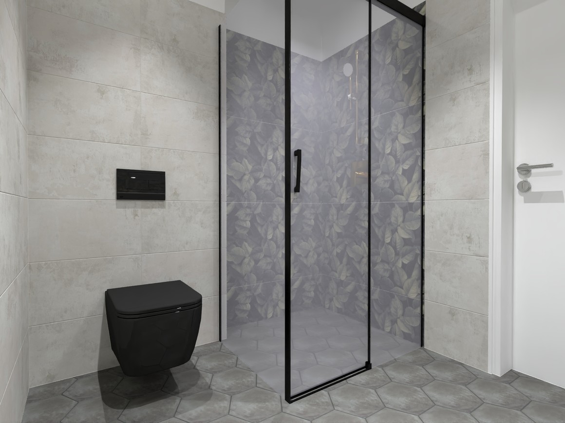 3D návrh malé moderní koupelny se sprchovým koutem