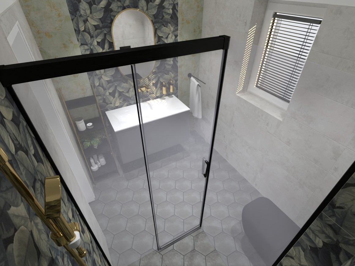 3D návrh malé moderní koupelny v glamour stylu