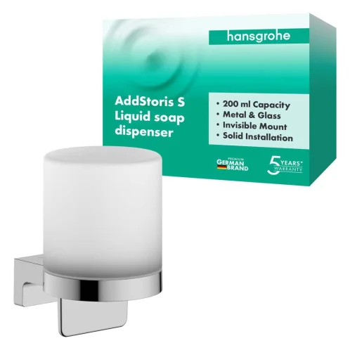 Hansgrohe AddStoris S - Dávkovač mýdla s držákem, matné sklo/chrom 41765000