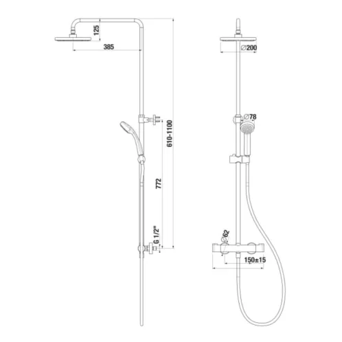 Jika Cubix - Sprchový set s termostatem, průměr 20 cm, matná černá H3332I77165311