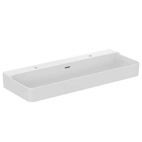 Ideal Standard Conca Ceram - Dvojumyvadlo na desku 120x45 cm, s přepadem, otvory pro baterie, bílá T383901