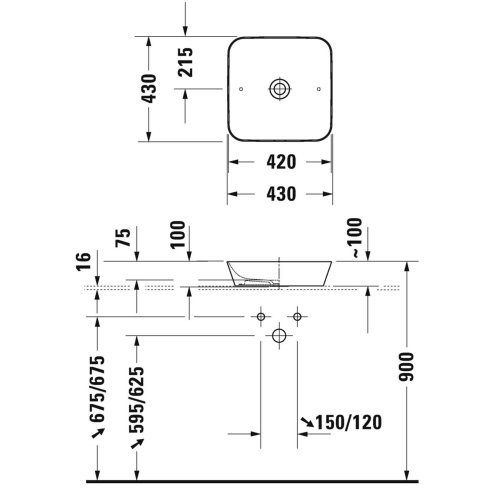 Duravit Cape Cod - Umyvadlová mísa 43x43 cm, DuraCeram, bílá 2340430000