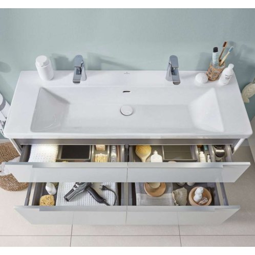 Villeroy & Boch Subway 3.0 - Dvojumyvadlo 130x48 cm, s přepadem, otvory pro baterie, CeramicPlus, Stone White 4A70D4RW