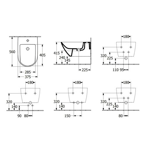 Villeroy & Boch Subway 3.0 - Závěsný bidet 560x375 mm, s přepadem, otvor pro baterii, CeramicPlus, alpská bílá 447000R1