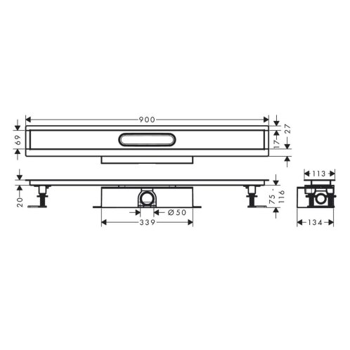 Hansgrohe uBox universal - Set pro standardní instalaci lineárního sprchového žlabu 90 cm, nerez 56025180