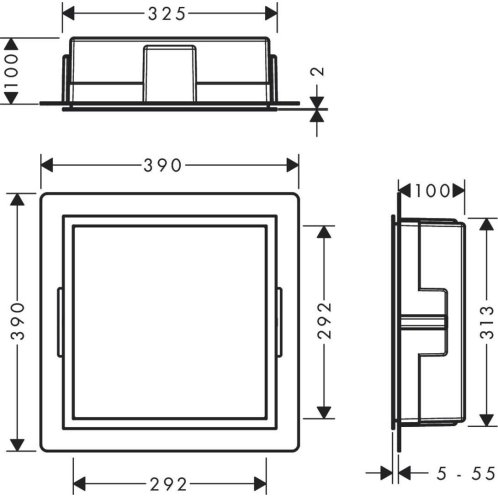 Hansgrohe XtraStoris Individual - Výklenek do stěny s designovým rámem, 30x30x10 cm, matná černá/kartáčovaná nerez 56098800