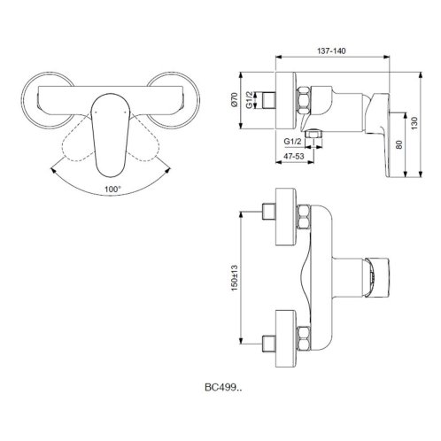 Ideal Standard Cerafine O - Sprchová nástěnná baterie, černá BC499XG