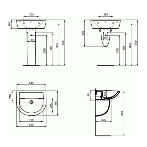 Ideal Standard Eurovit - Polosloup pro umyvadlo, bílá W333001