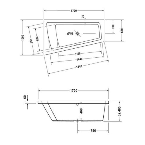 Duravit Paiova - Vana asymetrická, 170x100 cm, levá, bílá 700212000000000