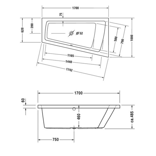 Duravit Paiova - Vana asymetrická, 170x100 cm, pravá, bílá 700213000000000