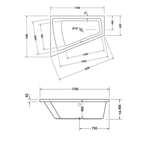 Duravit Paiova - Vana asymetrická, 170x130 cm, levá, bílá 700214000000000