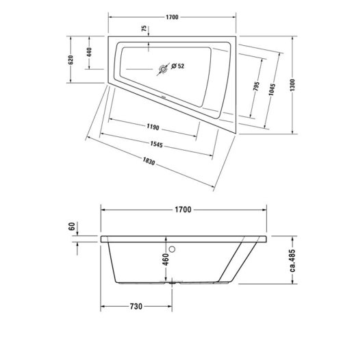 Duravit Paiova - Vana asymetrická, 170x130 cm, pravá, bílá 700215000000000