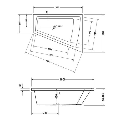 Duravit Paiova - Vana asymetrická, 180x140 cm, pravá, bílá 700217000000000
