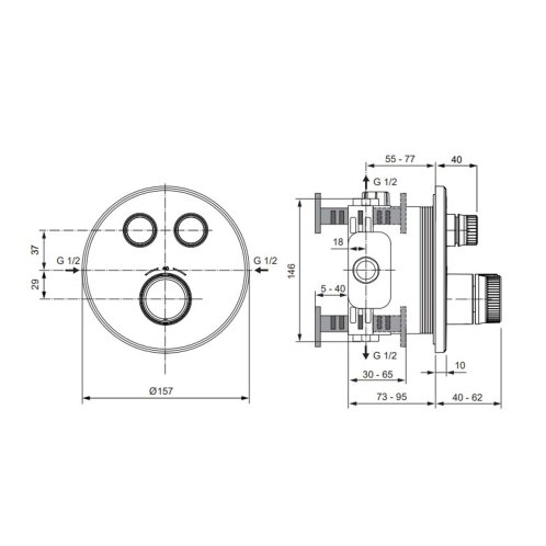 Ideal Standard CeraTherm Navigo - Termostatická sprchová baterie pod omítku pro 2 spotřebiče, Brushed Gold A7296A2