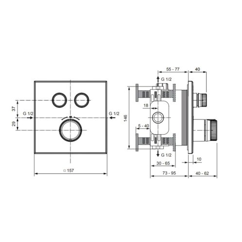 Ideal Standard CeraTherm Navigo - Termostatická sprchová baterie pod omítku pro 2 spotřebiče, Brushed Gold A7302A2