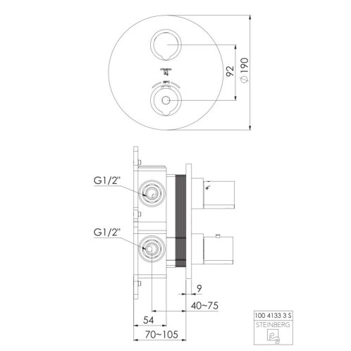 Steinberg 100 - Termostatická baterie pod omítku pro 2 spotřebiče, kartáčovaný nikl 100 4133 3 BN