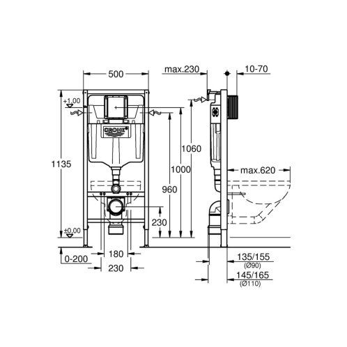 Grohe Rapid SL - Předstěnová instalace s nádržkou pro závěsné WC, výška 1,13 m 38848000