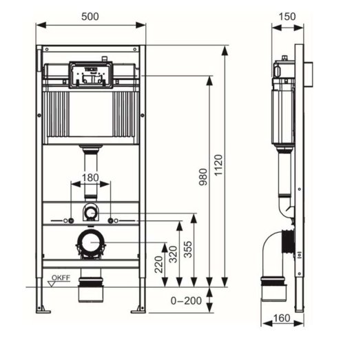 Tece TECEbase - Předstěnová instalace pro závěsné WC, s nádržkou Base, včetně tlačítka, stavební výška 1,12 m 9400400