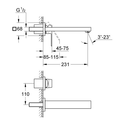 Grohe Eurocube - Umyvadlová baterie pod omítku, 2-otvorová instalace, kartáčovaný Hard Graphite 23447AL0