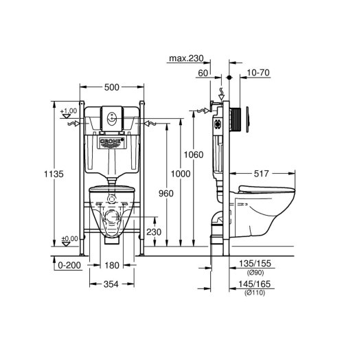 Grohe Solido - Set předstěnové instalace, klozetu a sedátka softclose, tlačítko Skate Air, alpská bílá 39116000