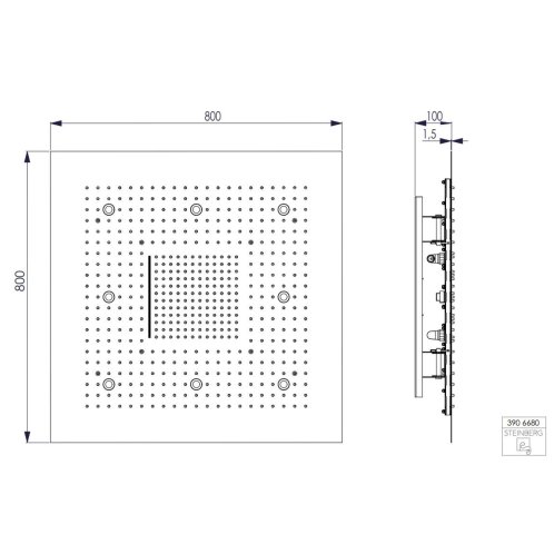 Steinberg 390 - Hlavová sprcha, 80x80 cm, 3 proudy, LED osvětlení, nerez 390 6680