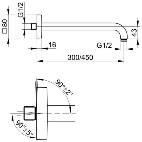Keuco - Sprchové rameno, délka 30 cm, kartáčovaný černý chrom 53088130302