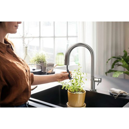 Hansgrohe Aqittura M91 - Dřezová baterie s výsuvnou koncovkou a filtrační hlavicí, sBox, vzhled nerezu 76826800