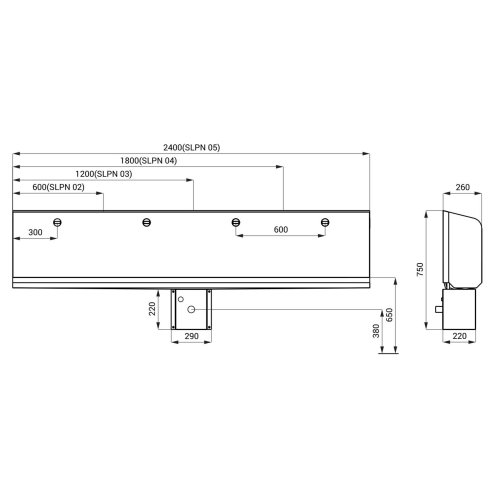 Sanela - Pisoárový žlab s elektronikou, délka 1800 mm, napájení ze sítě, nerez SLPN 04E