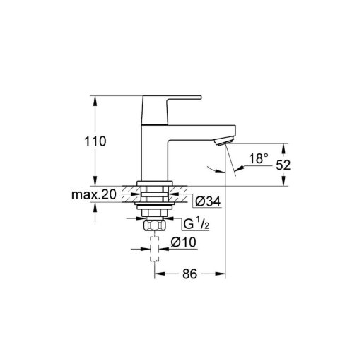 Grohe Eurocube - Umyvadlový ventil, pro studenou vodu, chrom 23137000