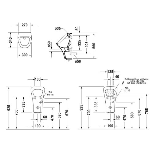 Duravit DuraStyle - Pisoár, elektronické ovládání, zadní přívod vody, bílá 2804310093