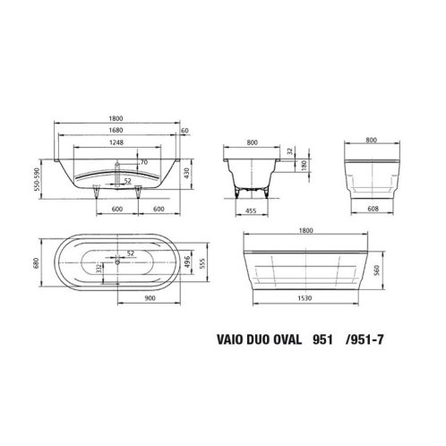 Kaldewei Ambiente - Oválná vana Vaio Duo Oval 951, 180x80 cm, bílá 233100010001