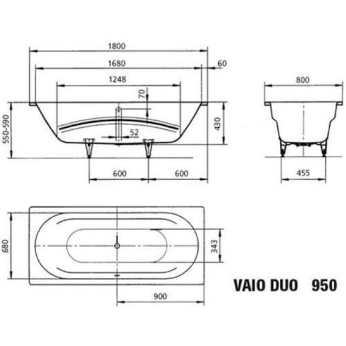 Kaldewei Ambiente - Vana Vaio Duo 950, 180x80 cm, celoplošný antislip, bílá 233034010001