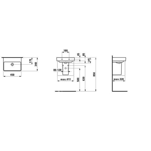 Laufen Pro S - Umývátko, 45x34 cm, bez otvoru pro baterii, bez přepadu, s LCC, bílá H8159614001421