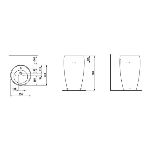 Laufen Il Bagno Alessi - Volně stojící umyvadlo 53x90x53 cm, otvor pro baterii, matná černá H8119727161041