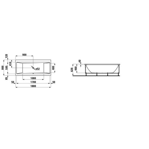 Laufen Pro - Vana s konstrukcí, 180x80 cm, bílá H2329510000001
