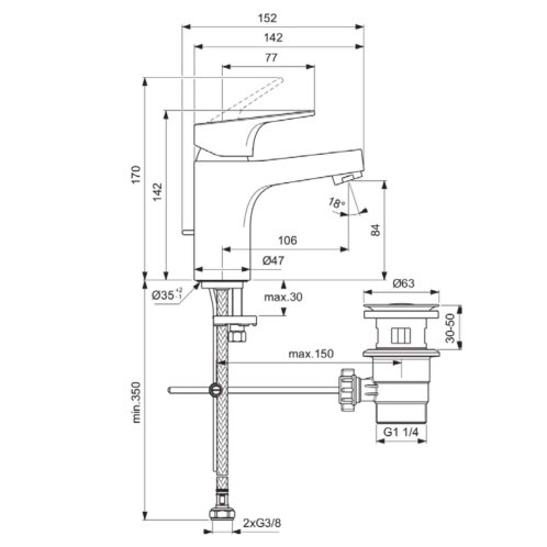 Ideal Standard Cerabase - Umyvadlová baterie s výpustí, chrom BC828AA