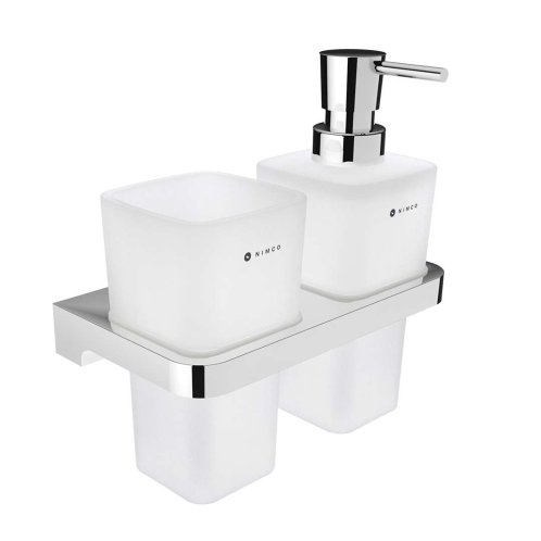 Nimco Maya - Dávkovač mýdla a pohárek s držákem, matné sklo/chrom MA 2905831H-26