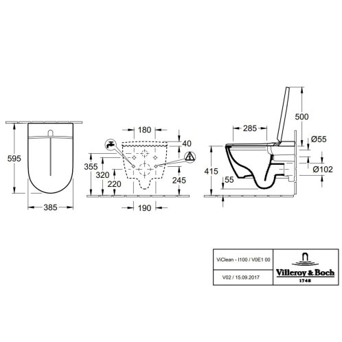 Villeroy & Boch ViClean - Elektronický bidet s keramikou, Rimless, CeramicPlus, SoftClosing, Pure Black V0E100R7