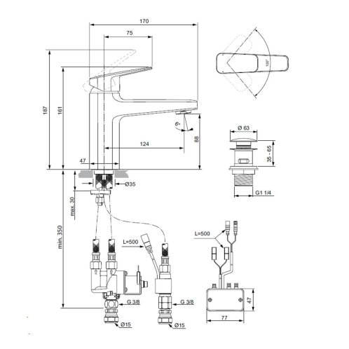 Ideal Standard Ceraplan iX - Hybridní umyvadlová baterie, s výpustí ClickClack, bateriové napájení, hedvábná černá BD283XG