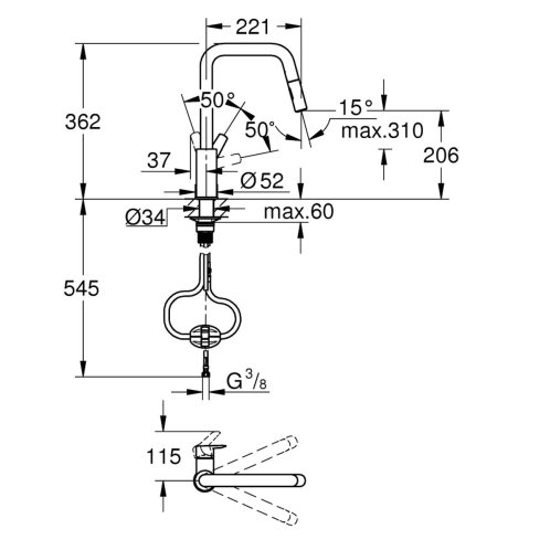 Grohe QuickFix Start - Dřezová baterie s výsuvnou sprškou, matná černá 306312430