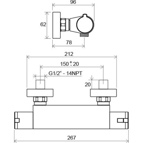 Ravak Termo - Termostatická sprchová baterie Termo 200, TE 072.00/150, chrom X070051