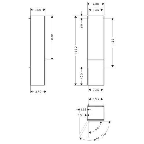 Hansgrohe Xelu Q - Vysoká skříňka 40x165x35 cm, 2 dvířka, panty vlevo, matná šedá/chrom 54136000