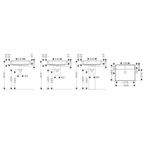 Hansgrohe Xanuia Q - Umyvadlo 60x48 cm, s přepadem, otvor pro baterii, bílá 60133450