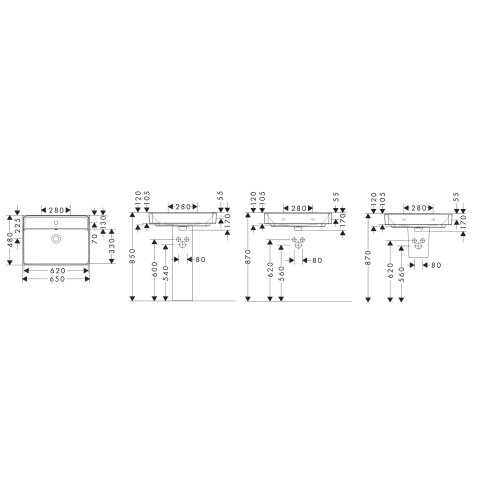 Hansgrohe Xanuia Q - Umyvadlo 65x48 cm, s přepadem, otvor pro baterii, bílá 60134450