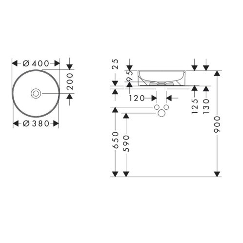 Hansgrohe Xuniva S - Umývátko na desku, průměr 40 cm, bez přepadu, bílá 60164450