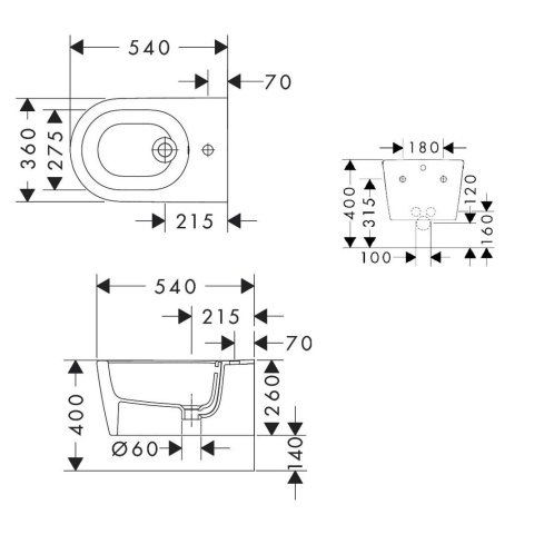 Hansgrohe EluPura Original S - Závěsný bidet, otvor pro baterii, bílá 60281450