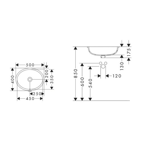 Hansgrohe Xuniva D - Umyvadlo zápustné, 45x35 cm, s přepadem, SmartClean, bílá 61048450