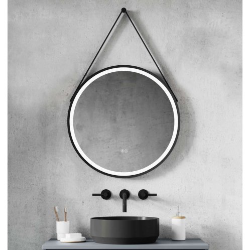 kielle Idolio - Zrcadlo s LED osvětlením a vyhříváním, průměr 59 cm, černá 50324004