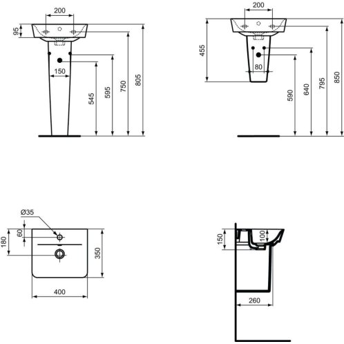 Ideal Standard Connect Air - Umývátko Cube, 40x35x16 cm, s 1 otvorem pro baterii, bílá E030701