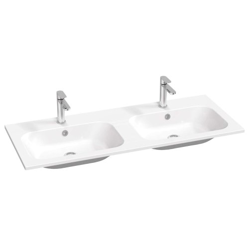Ravak Chrome Slim - Dvojumyvadlo 120x49 cm, s přepadem, 2 otvory pro baterii, bílá XJG01112001